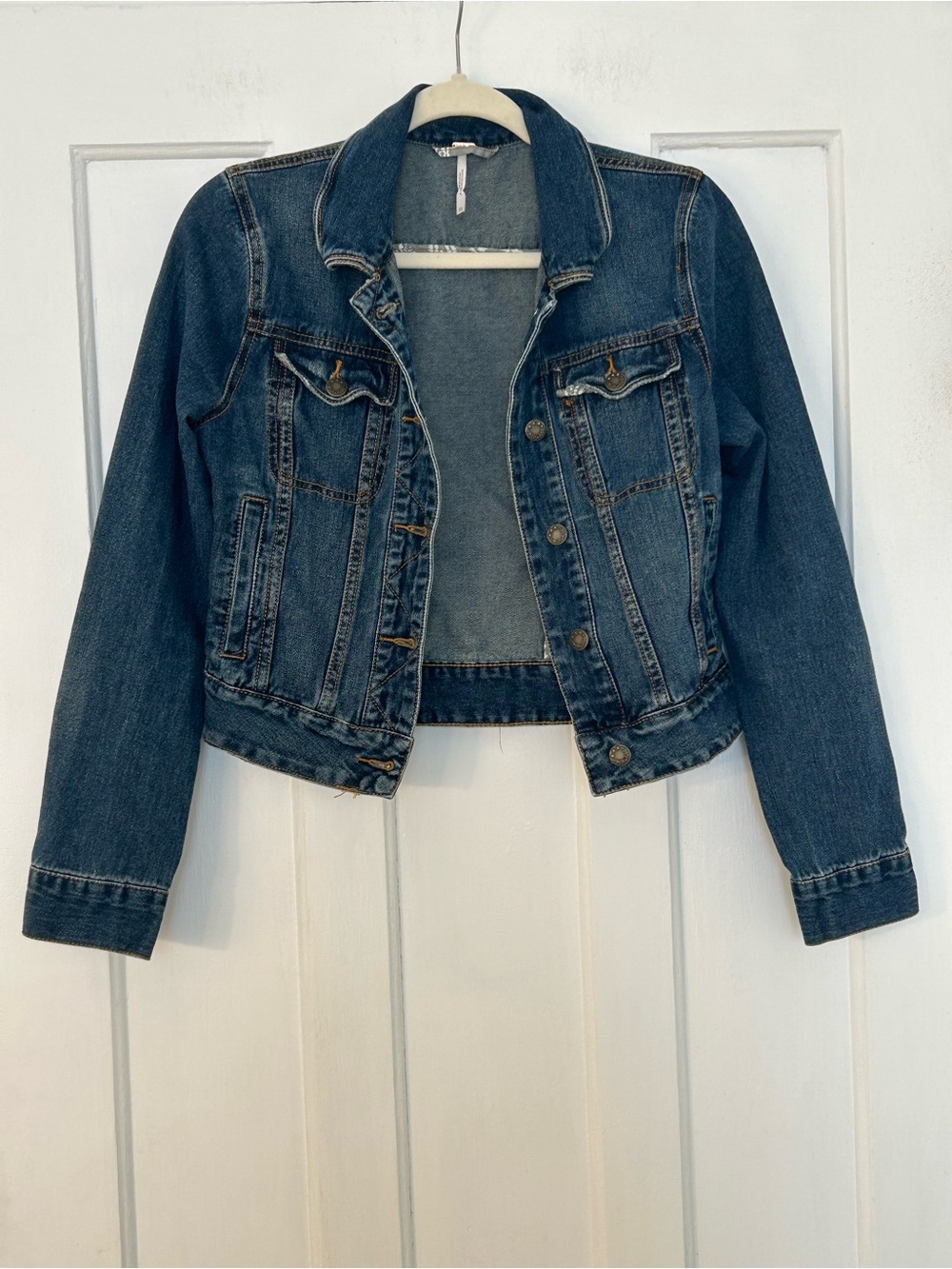Free People Denim Jacket XS Cropped Western Boho Jean Jacket